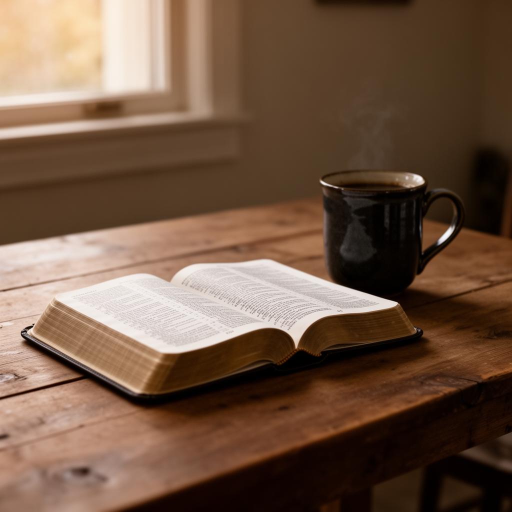Open bible and coffee